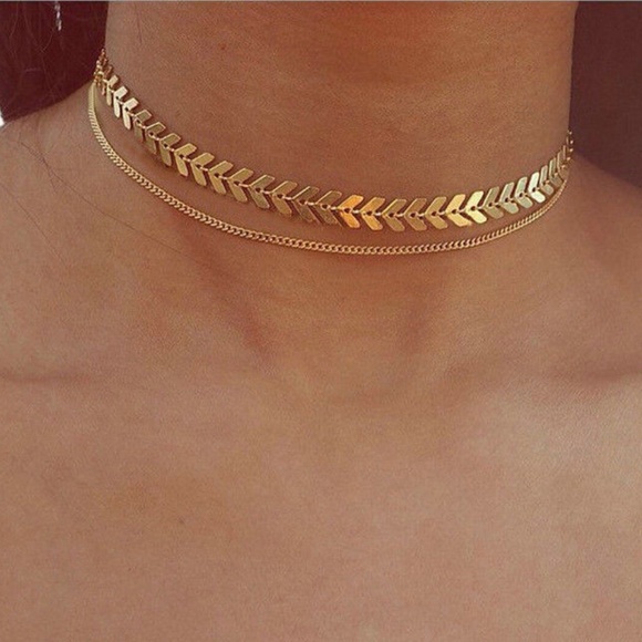 Jewelry - Gold Double Layer Arrow Chain Choker Necklace